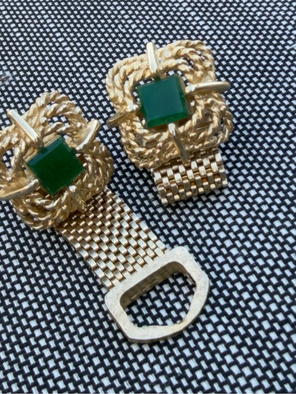 Vintage Gold-Tone cuff links with Green Stone Accents